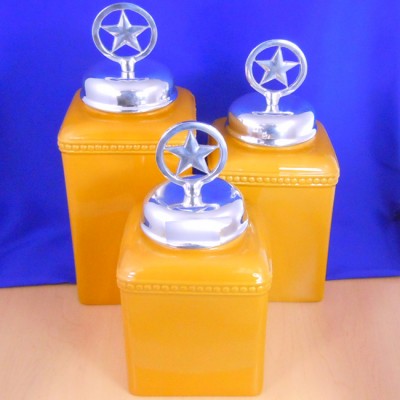 60003-MUSTARD 3PC. CERAMIC LARGE CANISTER SET WITH LIDS
